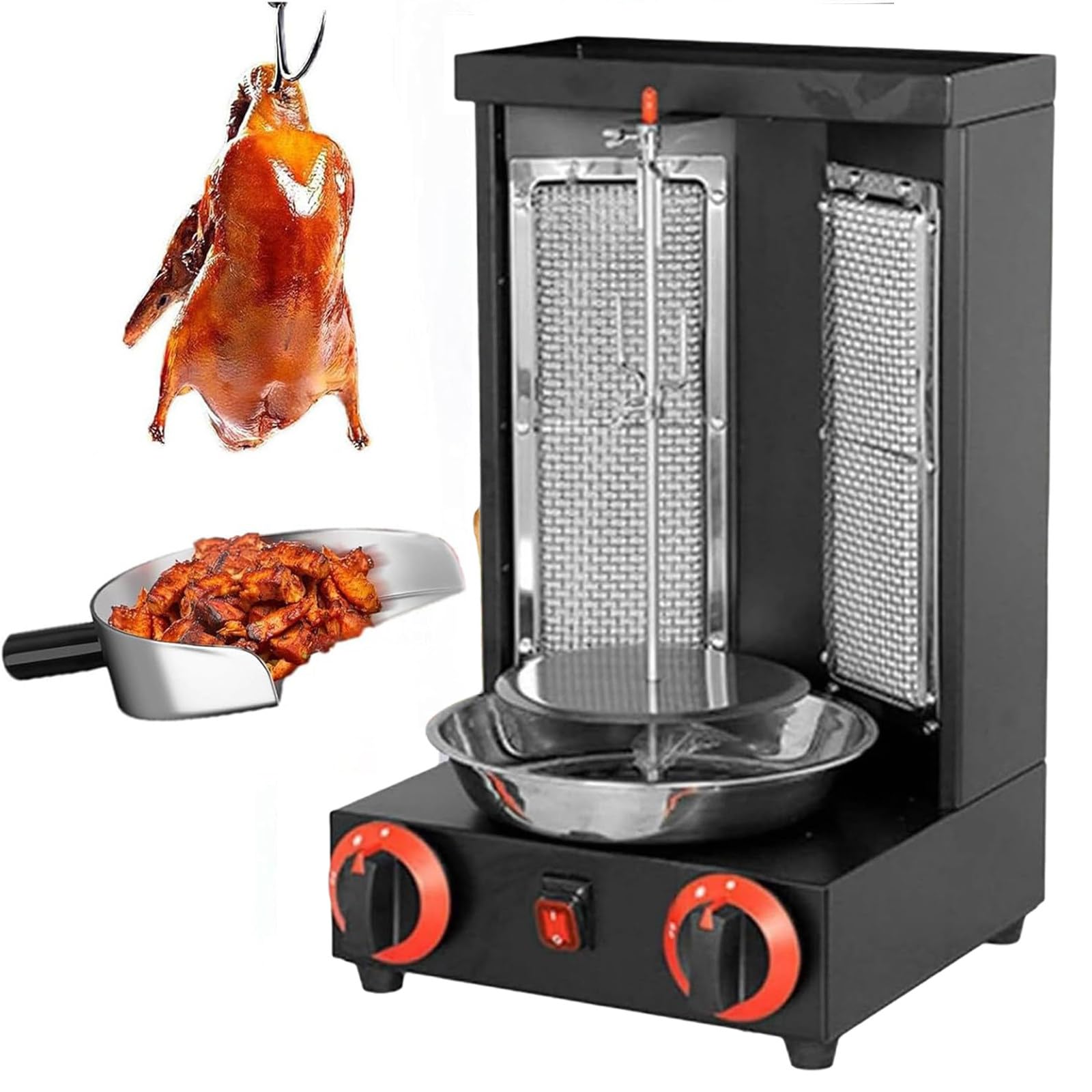 Pionowy Grill Kebab, Elektryczne Pionowe Rotisserie, Obrotowa Maszyna Kurczaka Rotisserie, Pojemność 13 Funty, Z Tacą Na Olej, Kontrola Temperatury 50-350°C, Street Foodzie I Restauracjach 黑色的