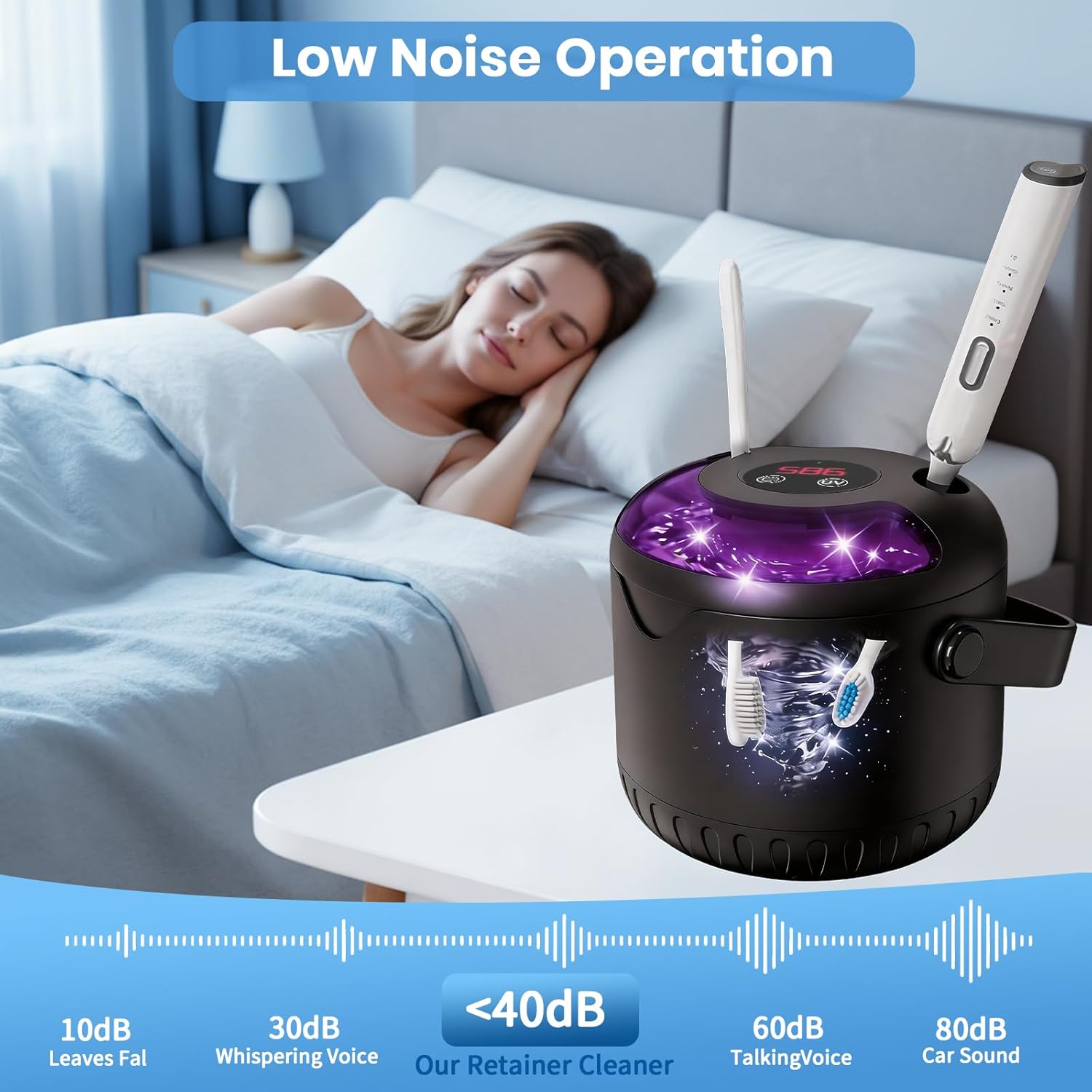 Ultrasonic Retainer Cleaner Machine, Upgraded Handle Design, 45kHz Dentures, Night Guards, Aligners & Jewelry, Digital Timer Deep Cleaning