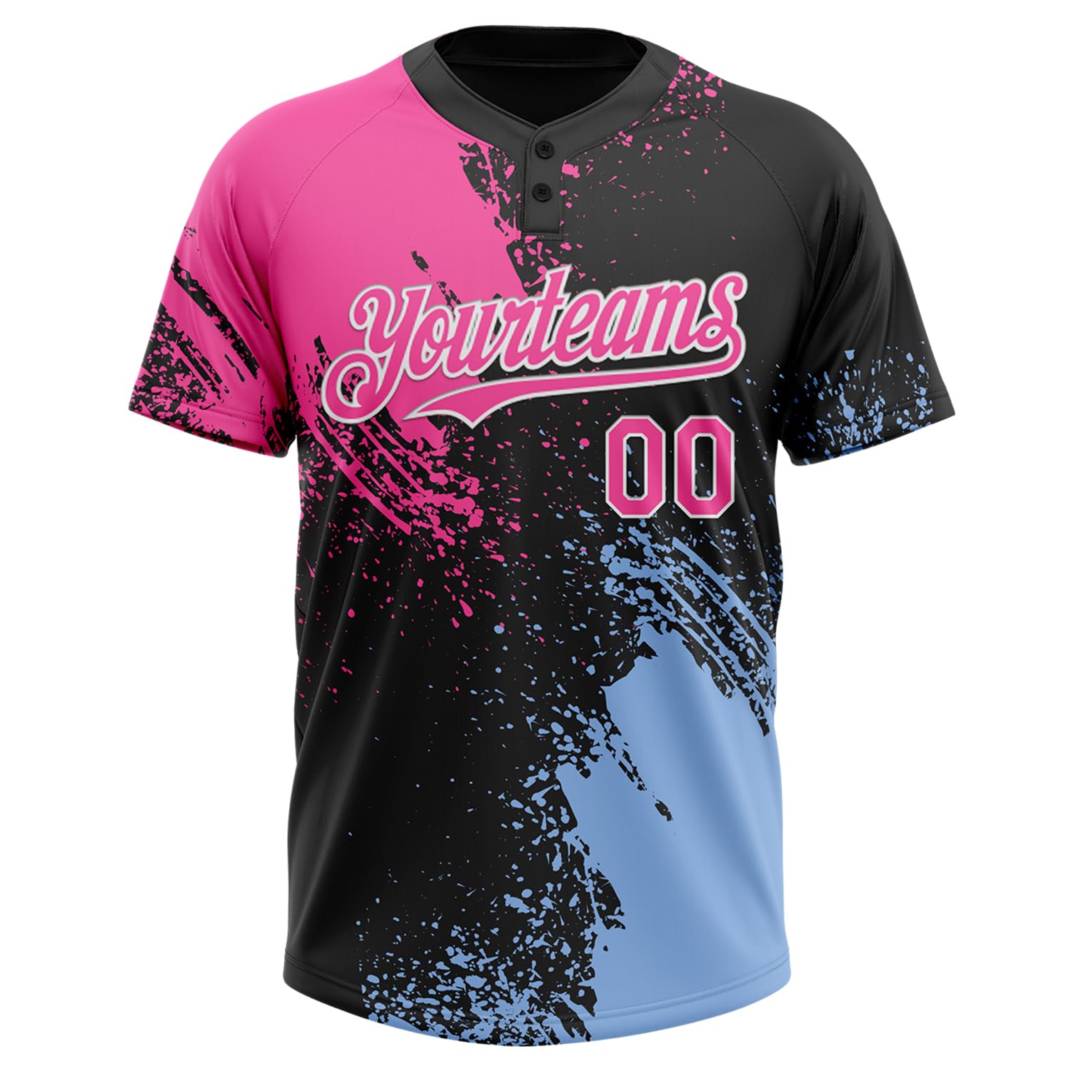 Blank Softball Team Jersey Customize for Tournament, Create Black Pink Light Blue 2-Button Baseball Jerseys Sports Uniform for Men Women Youth Boys, Personalized Name Number Softball Practice T-Shirts