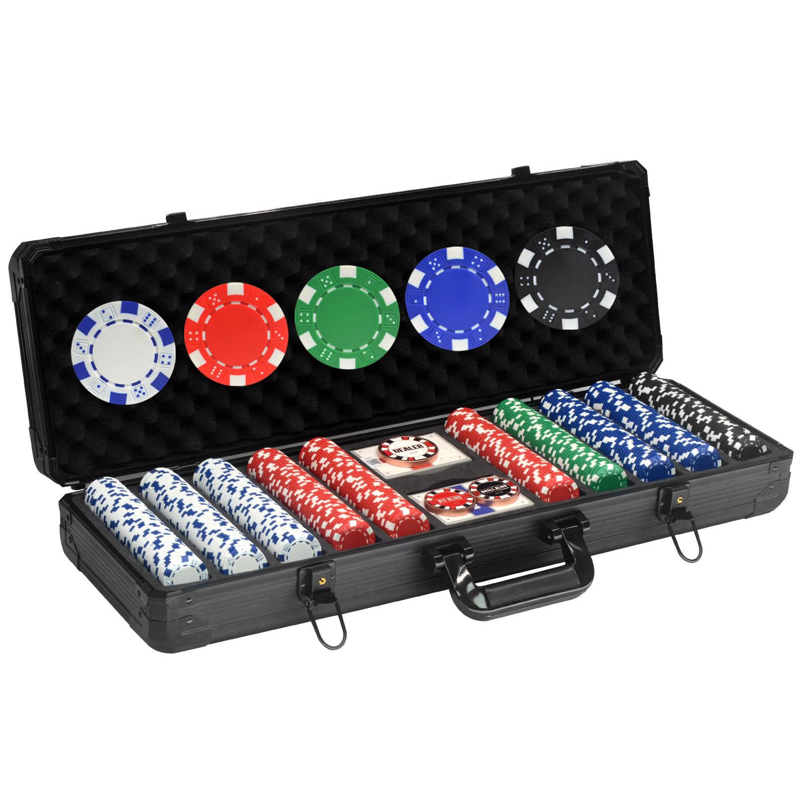 Texas Hold'em Pokerchip-Set, 500 leere Pokerchips mit High-End-Aluminium-Reiseetui, 11,5 g, Casino-Poker-Chips, 2 Kartendecks für Texas Holdem Blackjack (500 leere Chips)