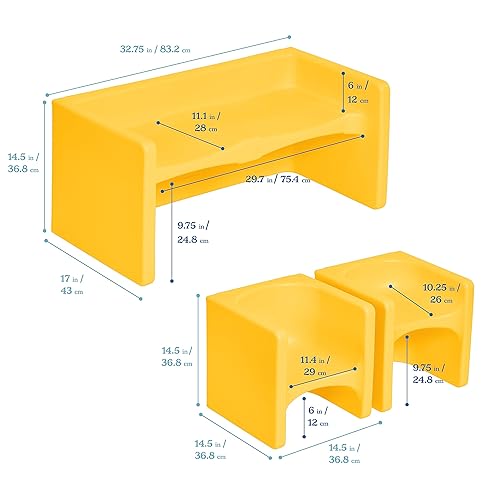 Miniatura 2 de ECR4Kids Tri-Me - Juego de mesa y sillas cubo, muebles multiusos, amarillo, 3 piezas