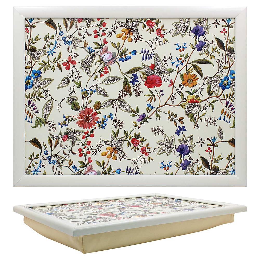 Tamersgifts Cushioned Laptrays Lap Tray TV Dinner Bean Bag Padded Cushion Gift (William Kilburn Cream Floral Laptray) — image 1