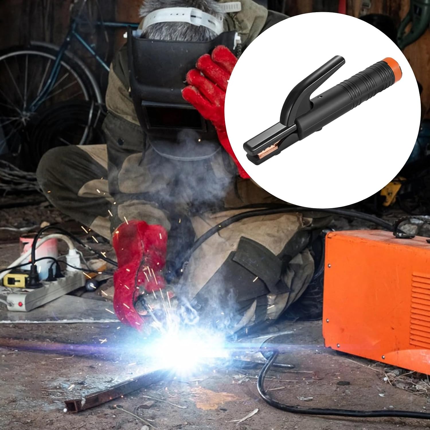 500A Stinger Welding Small American, Holder Electrode Copper For Welders 200-500A Suitable, Long-Lasting Handle Bakelite, Grip Non-Slip, Electrodes 3/16 Ideal