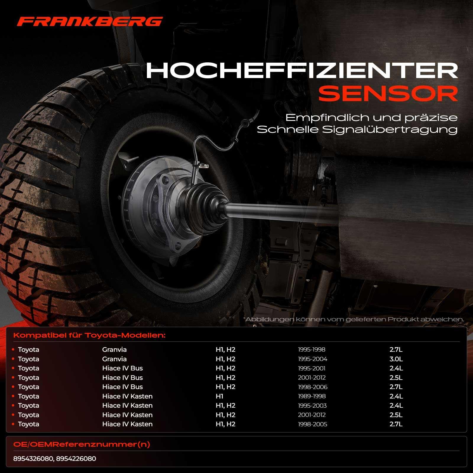Frankberg 2x ABS Geschwindigkeitssensor ABS Speed Sensor 2-polig Vorne Kompatibel mit Granvia H1 H2 Hiace IV Bus H1 H2 Hiace IV Kasten H1 H2 Replace# 8954226080,8954326080