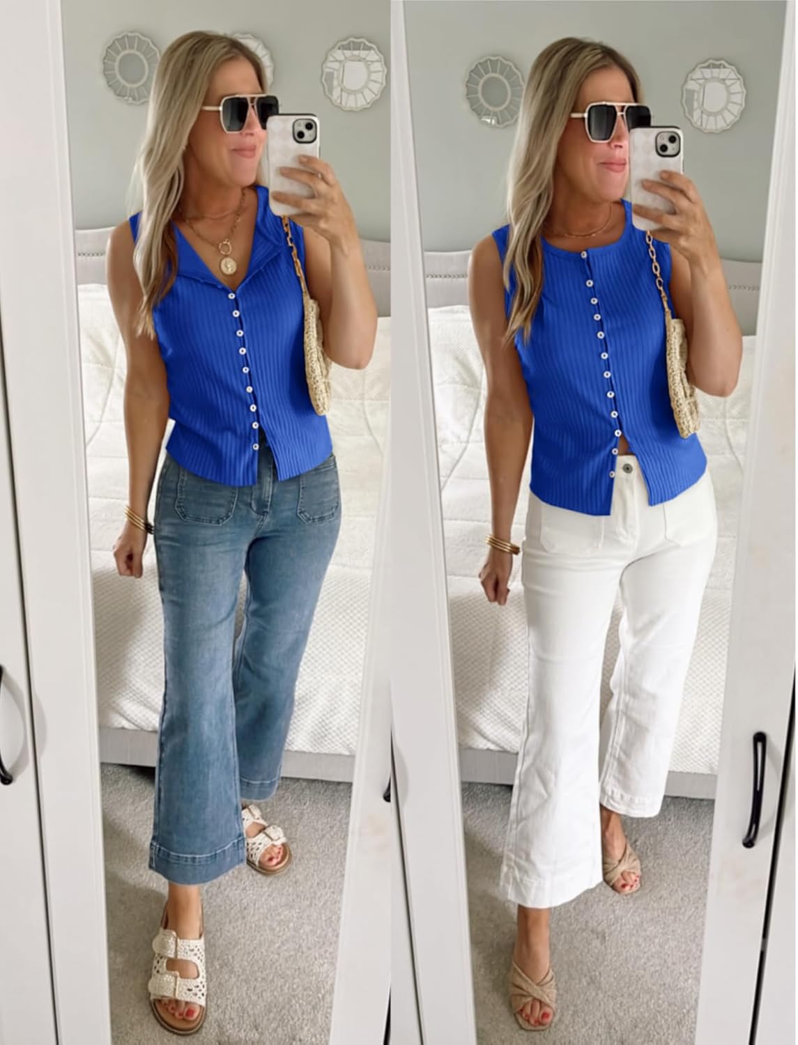 Tankaneo Womens Going Out Tops Summer Cute Ribbed Tank Crop Button Up Vest Top Y2K Sexy Outfits - Image 5