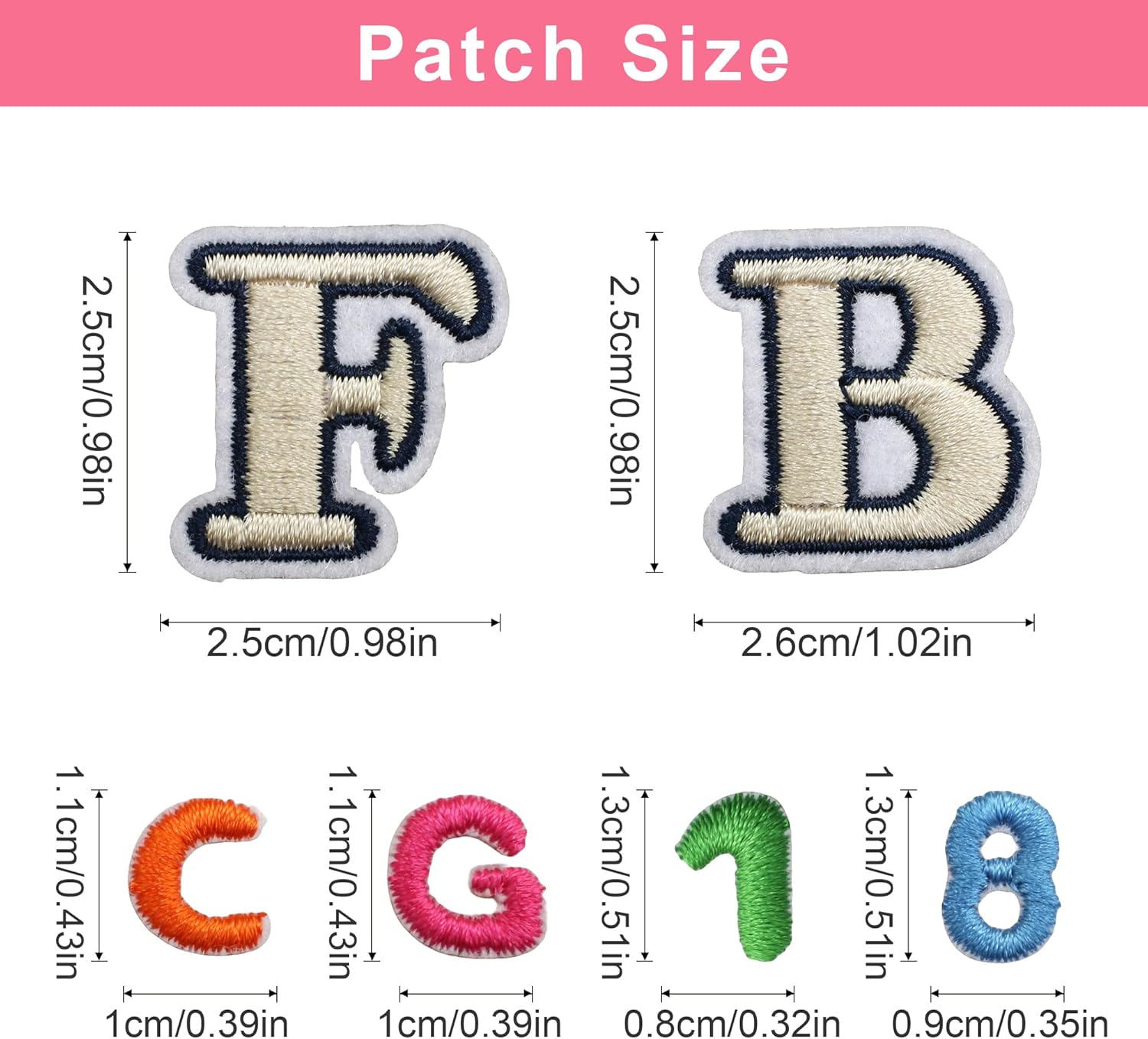 114 Pcs Iron On Letter Patches Kit Includes 78 Small Letters 1" & 26 Mini Letters 0.4" & 10 Number Patches Sew On Embroidered Applique DIY for Fabric Clothes Jeans Jackets Backpack Hats