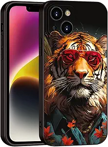 Printed with Tiger for iPhone 14 case, Fashionable Unique Tiger Eyewear Design Silicone Soft Shockproof case,showcasing Personal Charm (A1- Tigers-Animal)