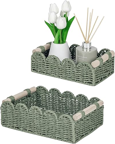 CubesLand Cestas decorativas de borde festoneado para el hogar, sala de estar, cesta de almacenamiento de papel higiénico para sobre estante de