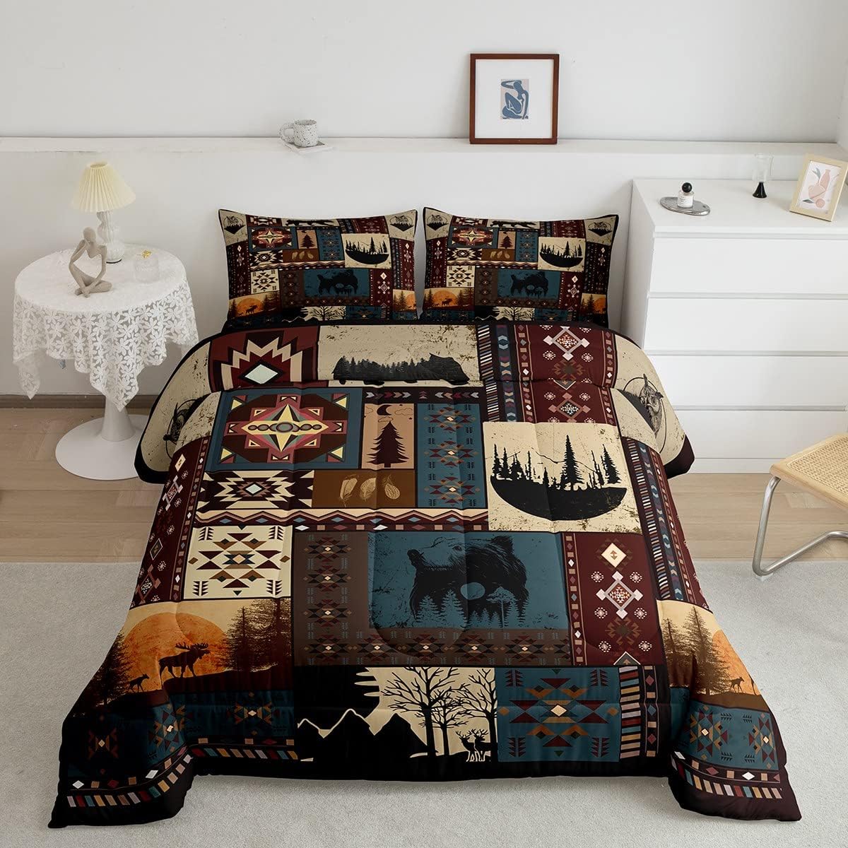 Bohemian Deer Bedding Sets Queen Bear Wildlife Hunting