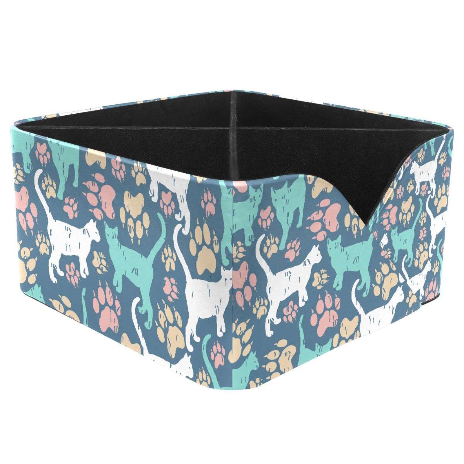 KengjuTesu Colorful Cat Footprint Pattern Desktop Organizer Pen Holder, Rectangular Pencil Cup for Office, Study and Makeup Stations