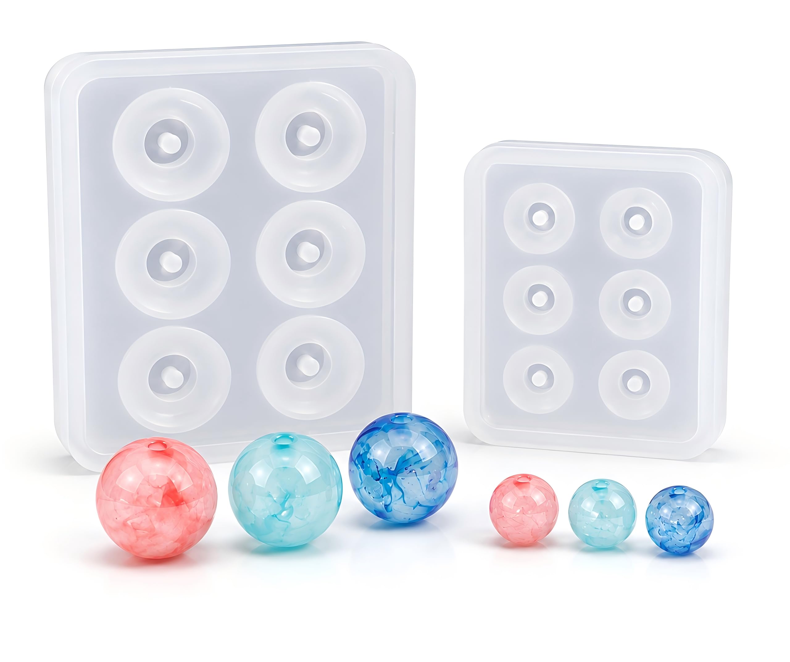 2pcs Sphere Ball Silicone Bead Molds with Holes Round Resin Epoxy Mold for Jewelry, Polymer Clay, Soap Making, Cabochon Gemstone DIY Crafting Projects ,Diameter 12mm, 16mm (Sphere Ball 2 in set)-image-36