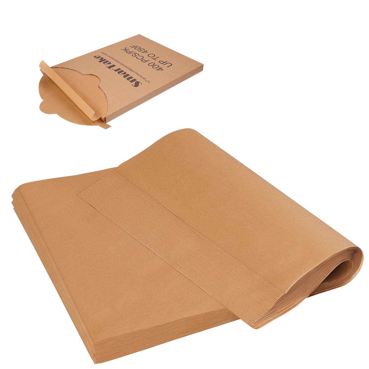 SMARTAKE 400 Pcs Parchment Paper Baking Sheets, 12Ãƒâ€”16 Inches Non-Stick Precut Baking Parchment, Suitable for Baking Grilling Air Fryer Steaming Bread Cup Cake Cookie and More (Unbleached)