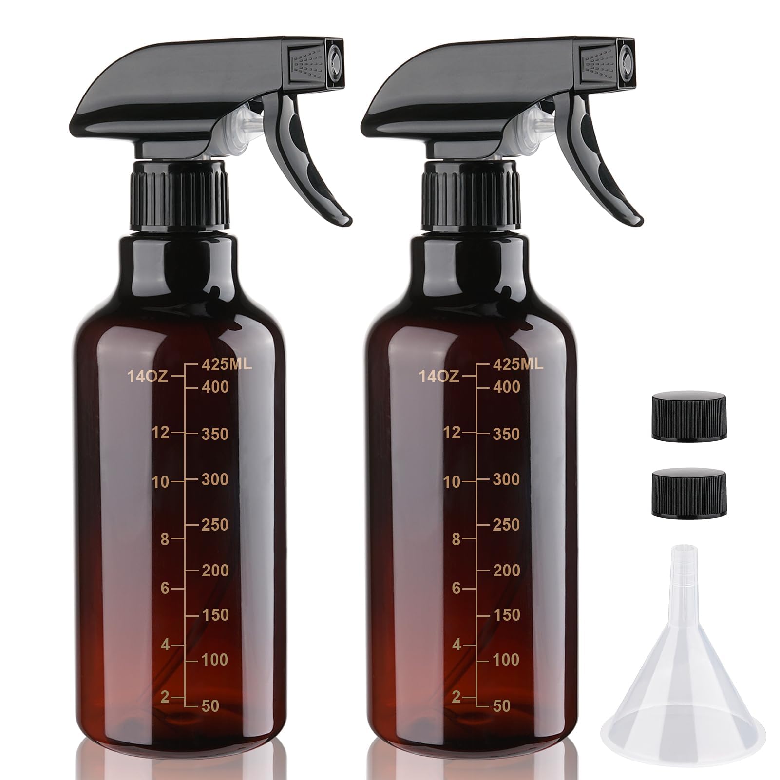 Hokretme Plastic Spray Bottle 500ml/16.9oz Empty Spray Bottles Refillable Container Trigger Sprayer for Cleaning Solutions, Water, Plants, Pet, Essential Oils, Hair, 2 Pack (Amber-scale)