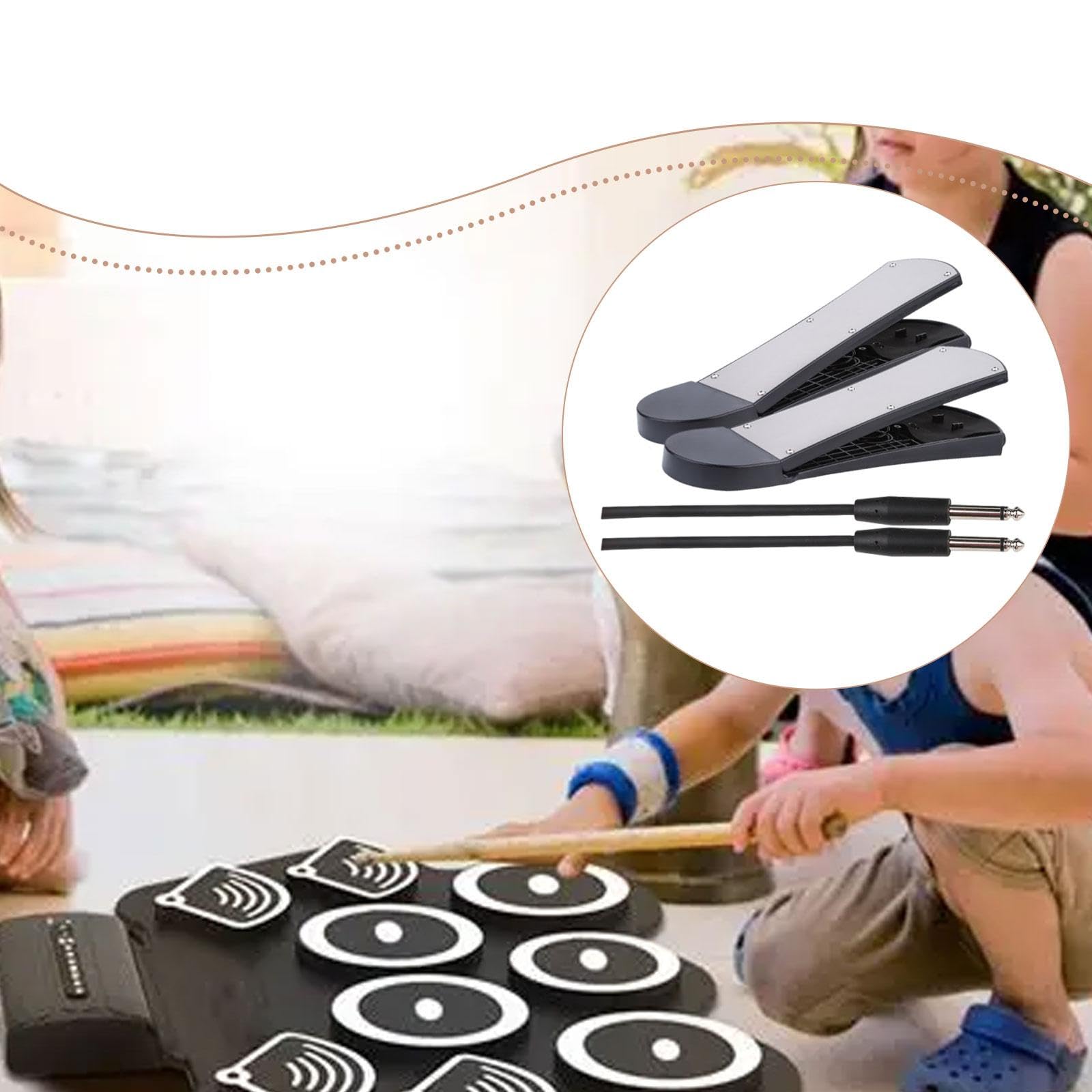Drum Pedal Foot Pedal Universale Pad Pedale Kick per Batteria Elettronica con Cavo Sostitutivo in Metallo Pp Adatto per Studio Allenamento Musicale, 2 Pezzi