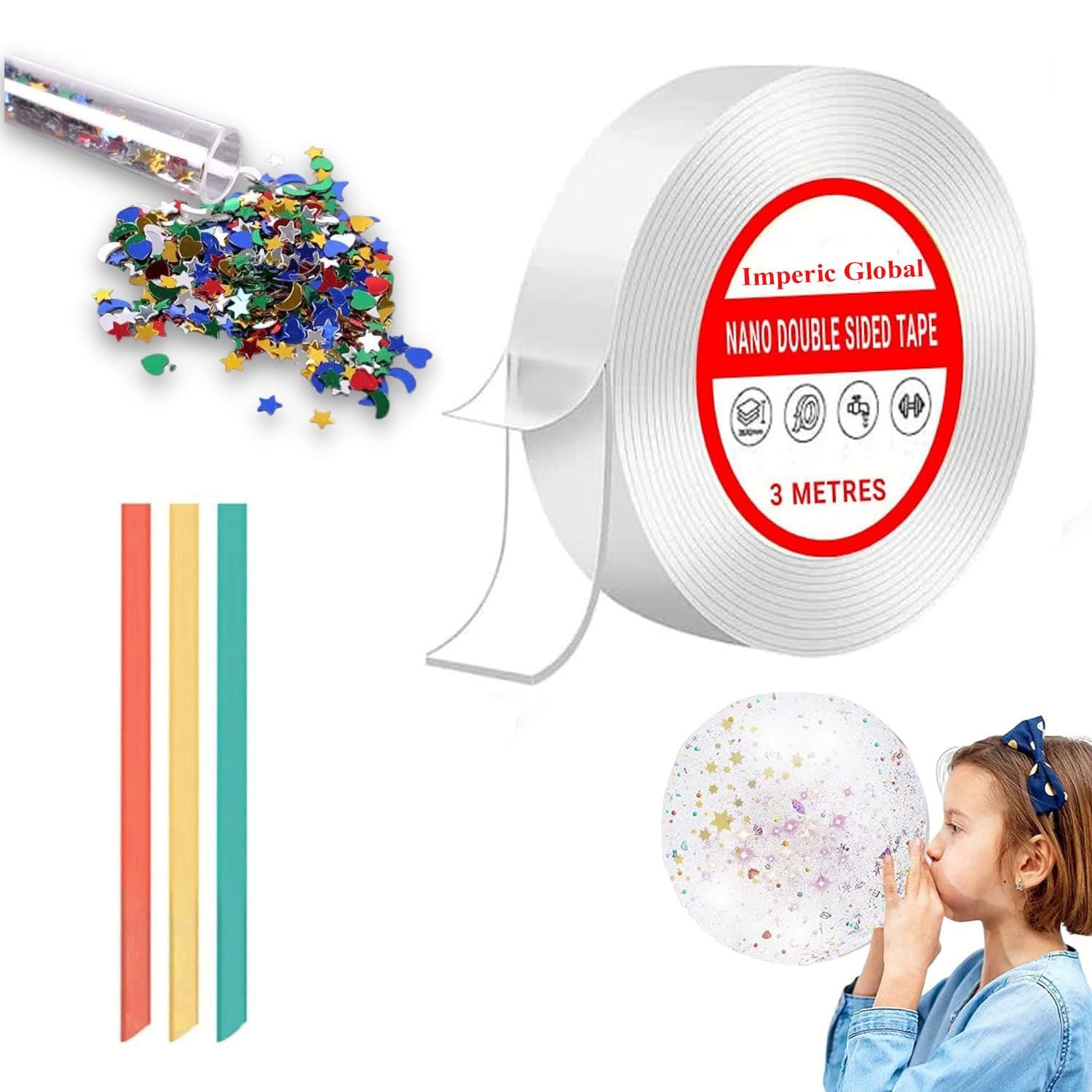 Imperic global Nano Tape with Glitter Flakes Stars Straw for Balloon | Double Sided Ivy Grip Tape for Walls| Reusable Strong Sticky Strips (Multicolor) (B0D4Y75XBV) Amazon Price History, Amazon Price Tracker