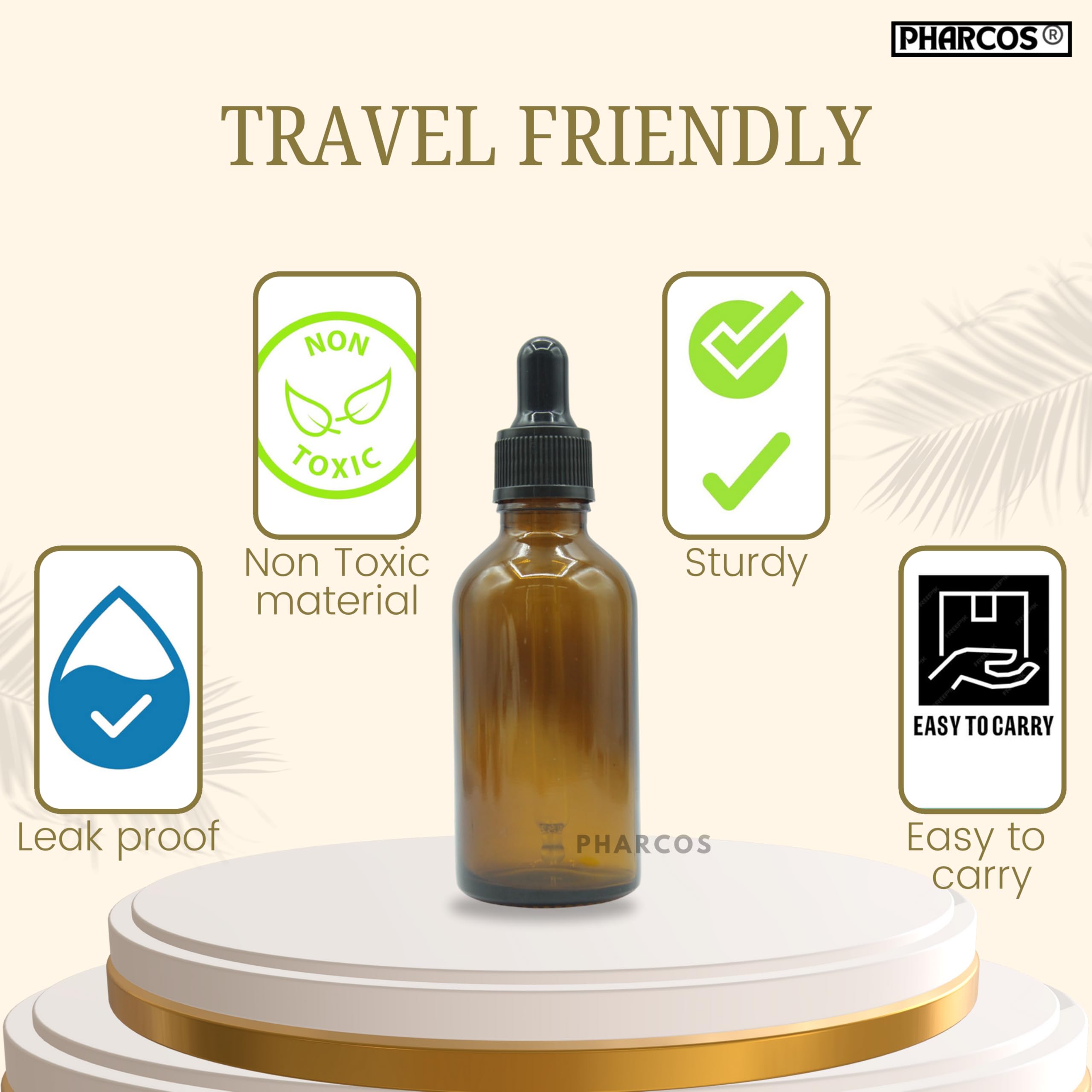 PHARCOS Amber Glass Bottle with Black Ring, Black Silicone Teat Dropper and Plug (Amber 50 ML - 2 PC) Leakproof 1