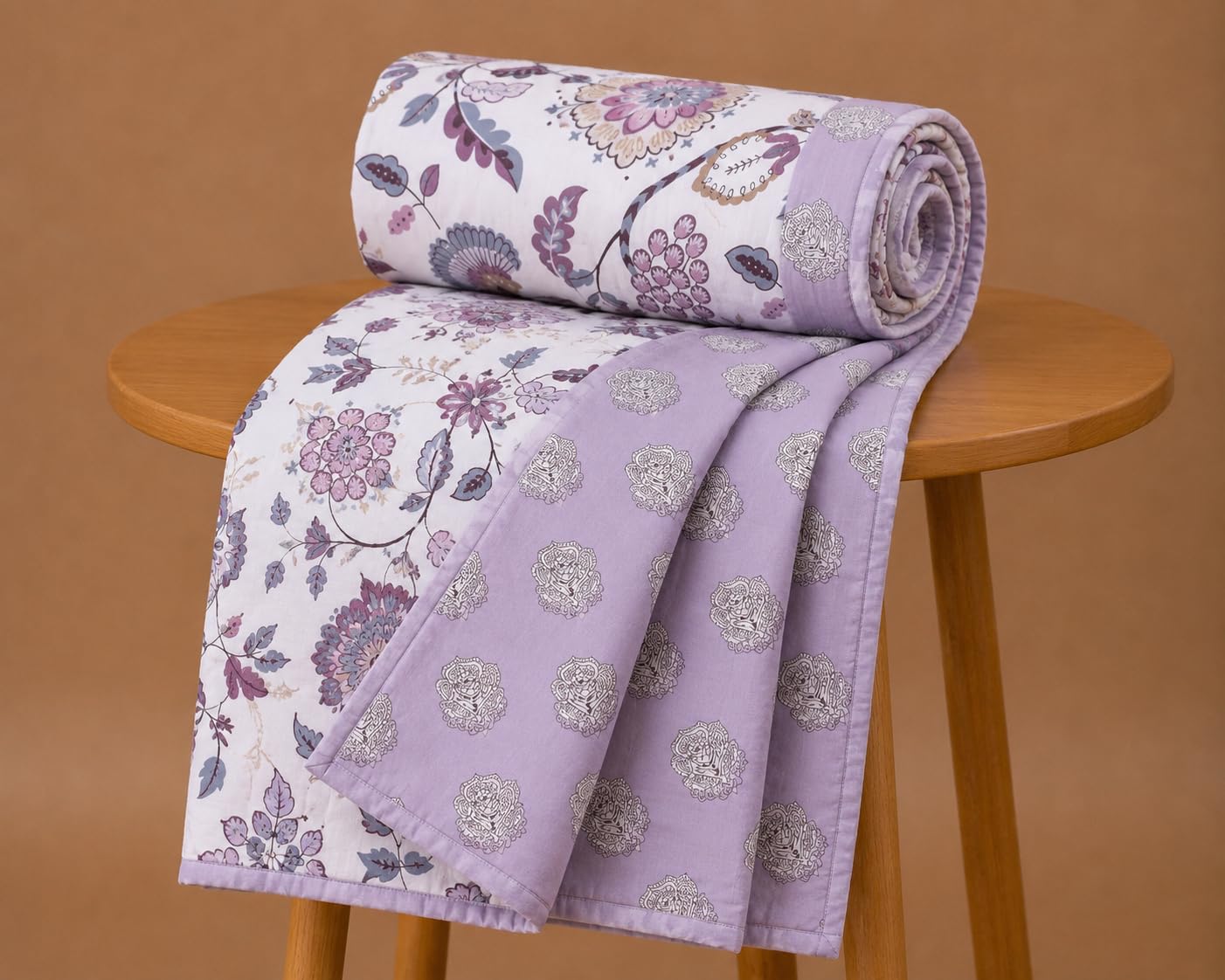 Amazon Brand - Umi Cotton Comforter Dohar Blanket for Double Bed | 160 TC AC Blanket 84x96 | Three Layer Lightweight Soft Quilt | Elegant Floral Design-image-27