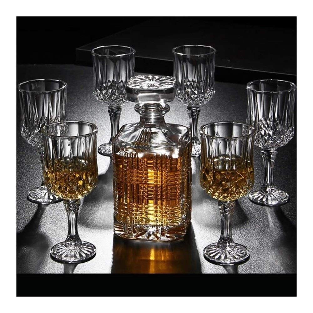 Ensemble de carafe à whisky avec verres 7 pièces carafe à whisky et verres en cristal sans plomb avec couvercle carafe à whisky 750 ml pour hommes, papa, mari (couleur : B)