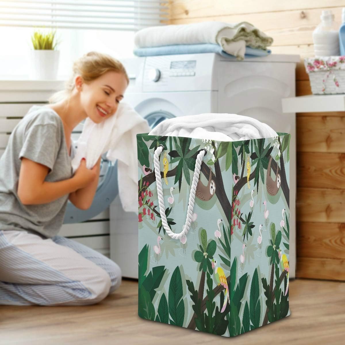 towerの新商品クロスレビュー！「折り畳み高床式ランドリーバスケット」を使ってみた – ハウジー 漫画の動物の熱帯林ランドリーハンパーバスケット大型折りたたみ式洗濯ビン折りたたみ式収納折りたたみ式衣類バッグランドリールーム用