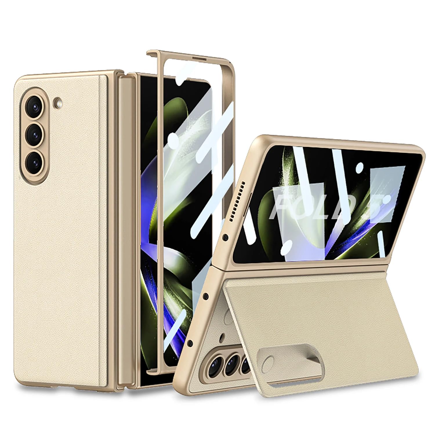 T TECLUSIVE Ultra Luxury Leather Case with Hidden Magnetic Stand Compatible for Galaxy Z Fold 4 | Slim Front Tempered Glass Leather Cover with Camera Protection for Fold 4 (Fold 4, Gold) (B0CPPNZSWD) Amazon Price History, Amazon Price Tracker