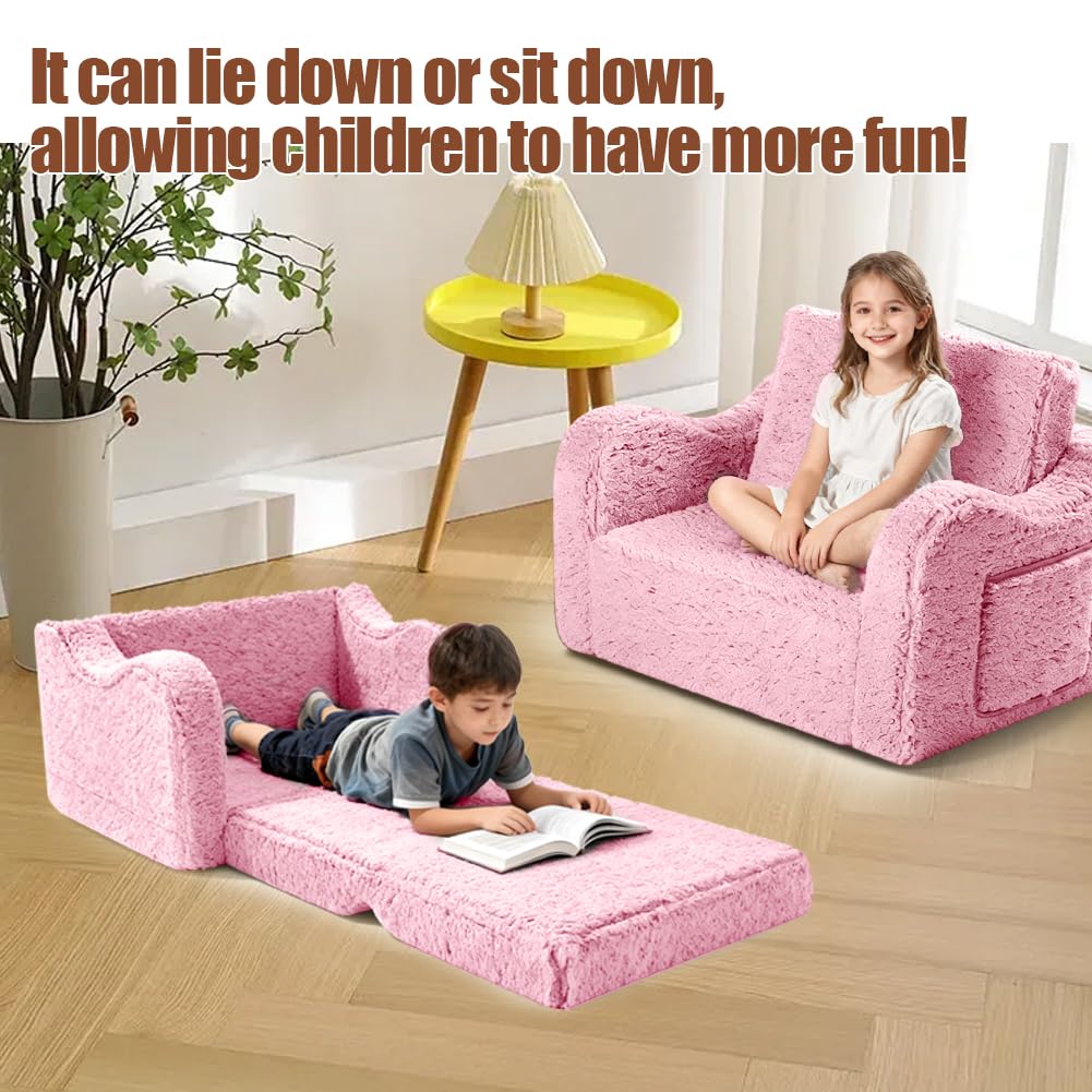 Sofa dziecięca rozkładana 2 w 1, sofa do spania, fotel dziecięcy, rozkładana (różowa)