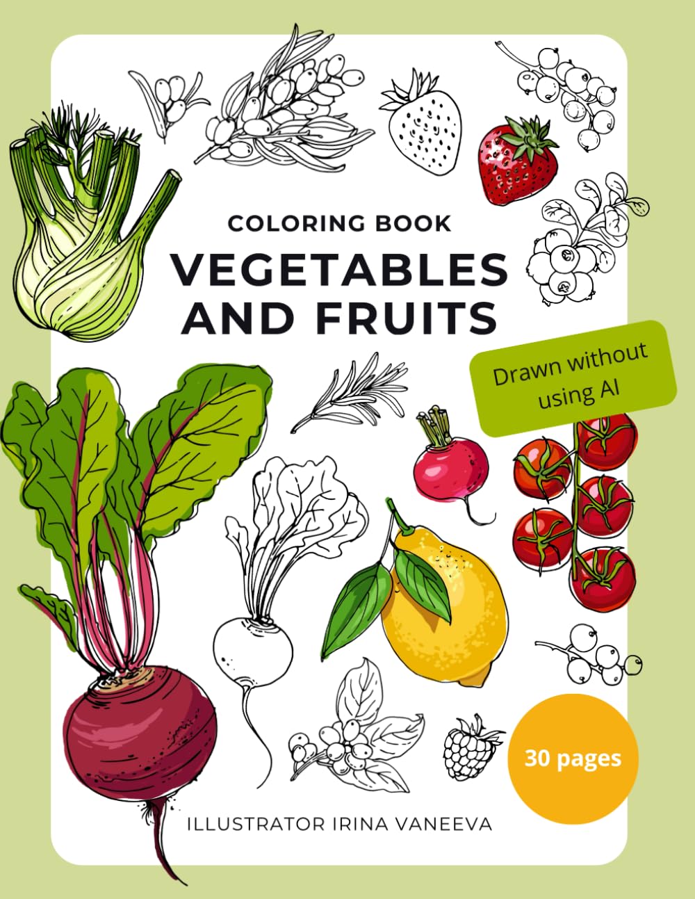 Vegetables and fruits. Coloring book. Calming drawing for adults and children: Calming drawing for adults and children
