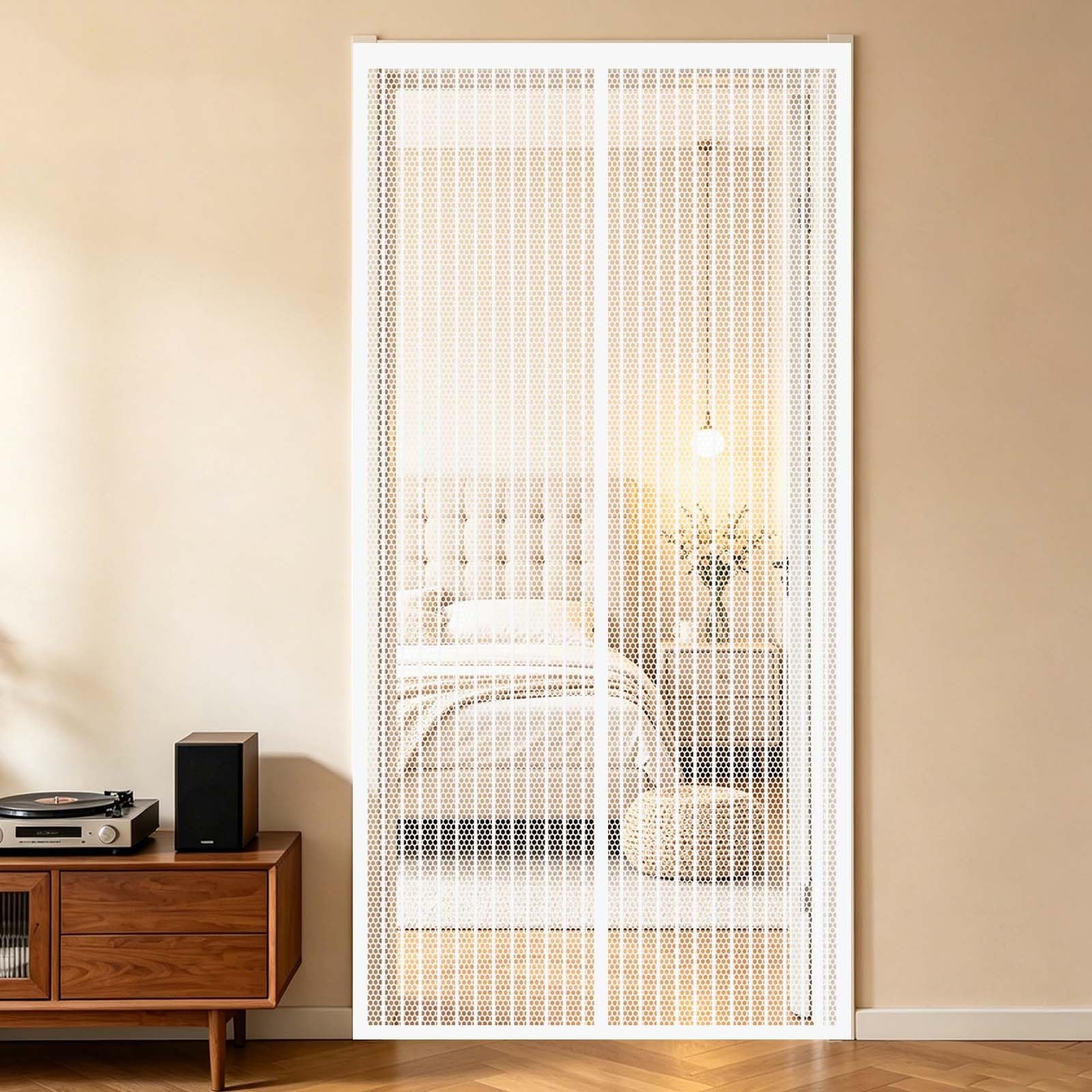 Magnetic Fly Screen Door 162 x 198 cm Full Frame Magic Tape, Magnet Silent Closure, No Punching Magnetic Insect Door Screen Fly Net Curtains for Front Back, White