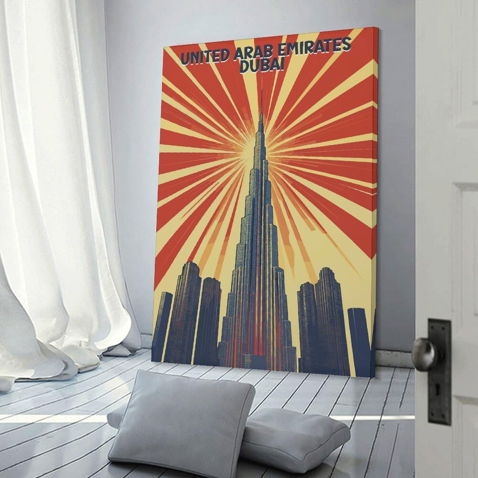 Junmoney Frame-Style-10-1 Dubai Skyline Poster Decorative Canvas Print 20X30inch(50X75cm), For Corridors, Hallways Or Apartment Entries, Decorative Wall Art For Narrow Spaces