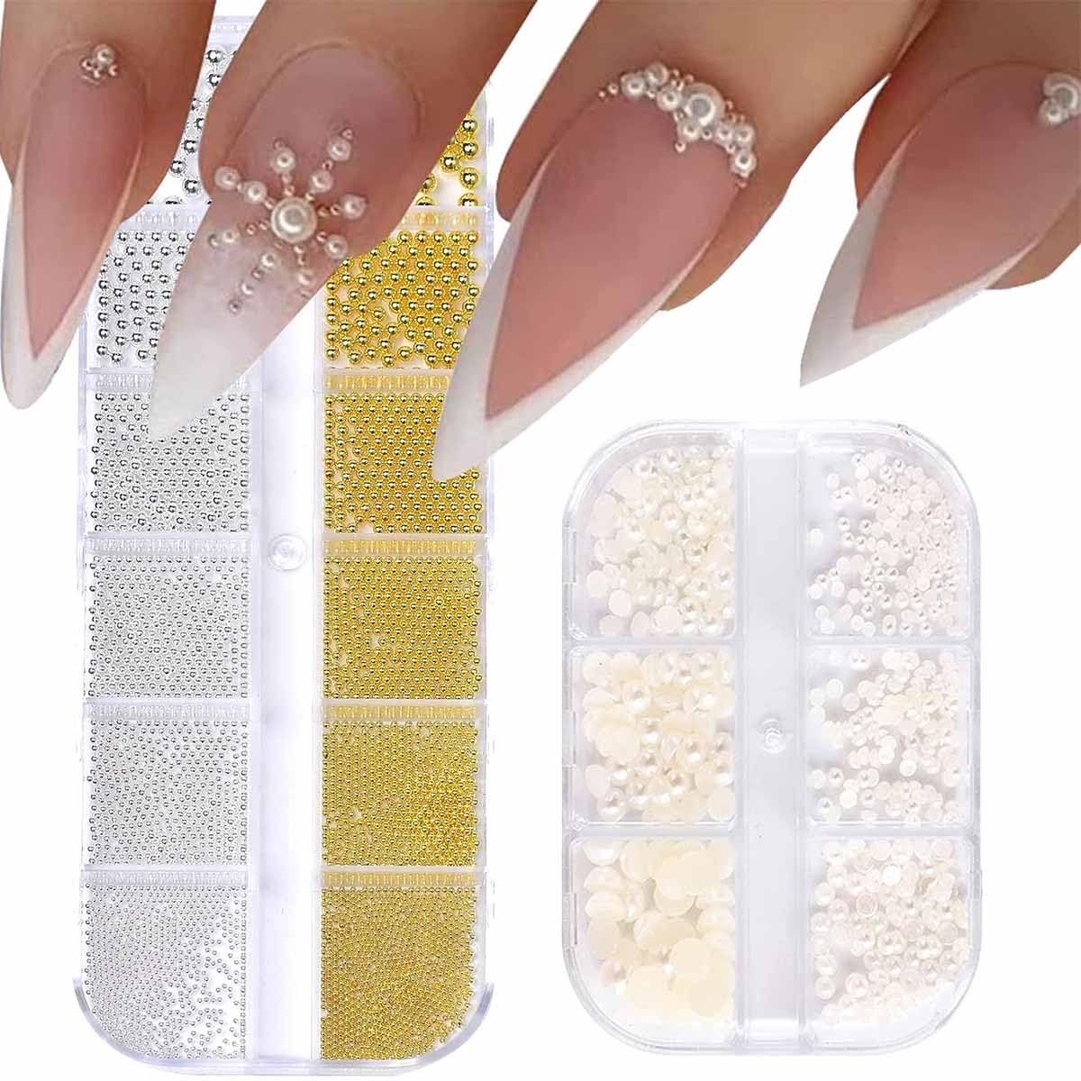 2 Boxes Nail Art Pearls Flatback