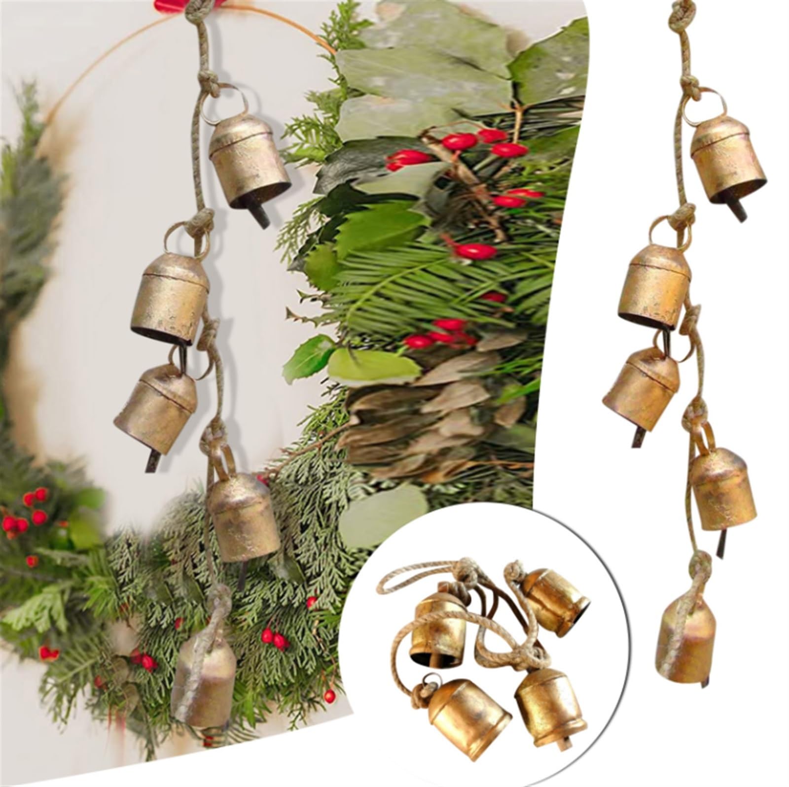 Campane per Albero di Natale Campane di Natale in Metallo for Decorazione Campana Grande in Metallo Dorato Rustico da Appendere Campana Natalizia