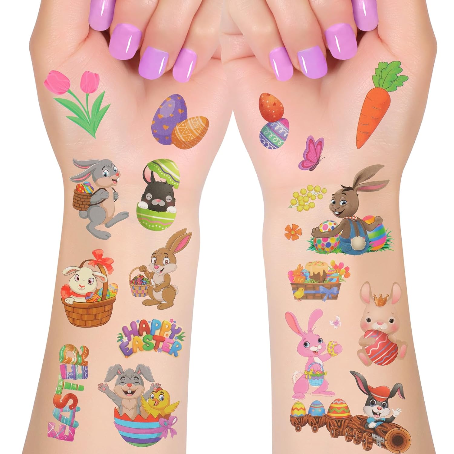 90Pcs Easter Temporary Tattoos -Easter Bunny Tattoo Stickers for Face, Easter Basket Stuffers, Party Favors, Egg Hunt, Goodie Bag Fillers & Spring Party Gift