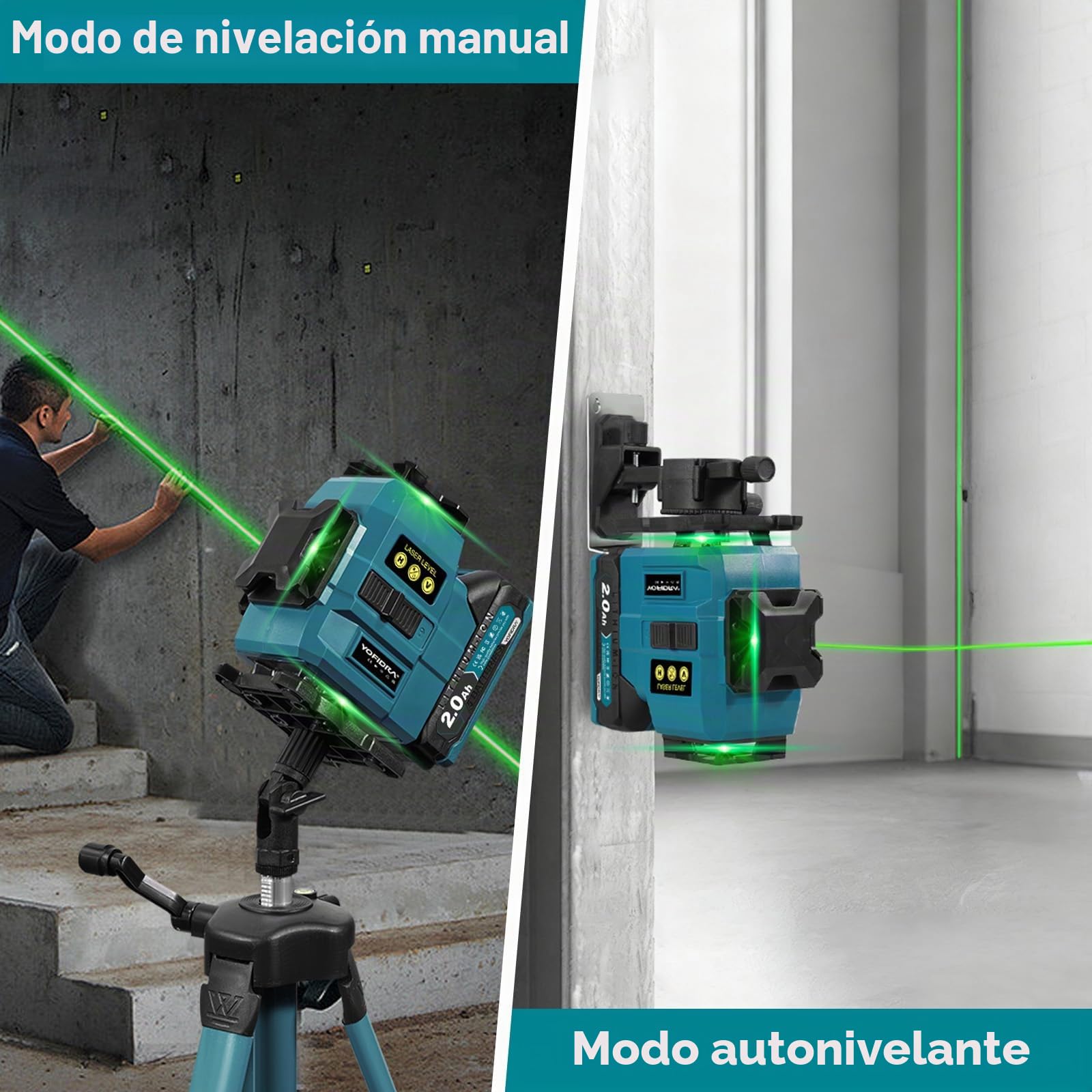 Yofidra Nivel Laser Con Soporte de Tripode - Nivel Laser Autonivelante 360°, 4D 16 Lineas Laser Nivel, Autonivelante, IP54, con 2 Baterias de 2000 mAh y Control Remoto
