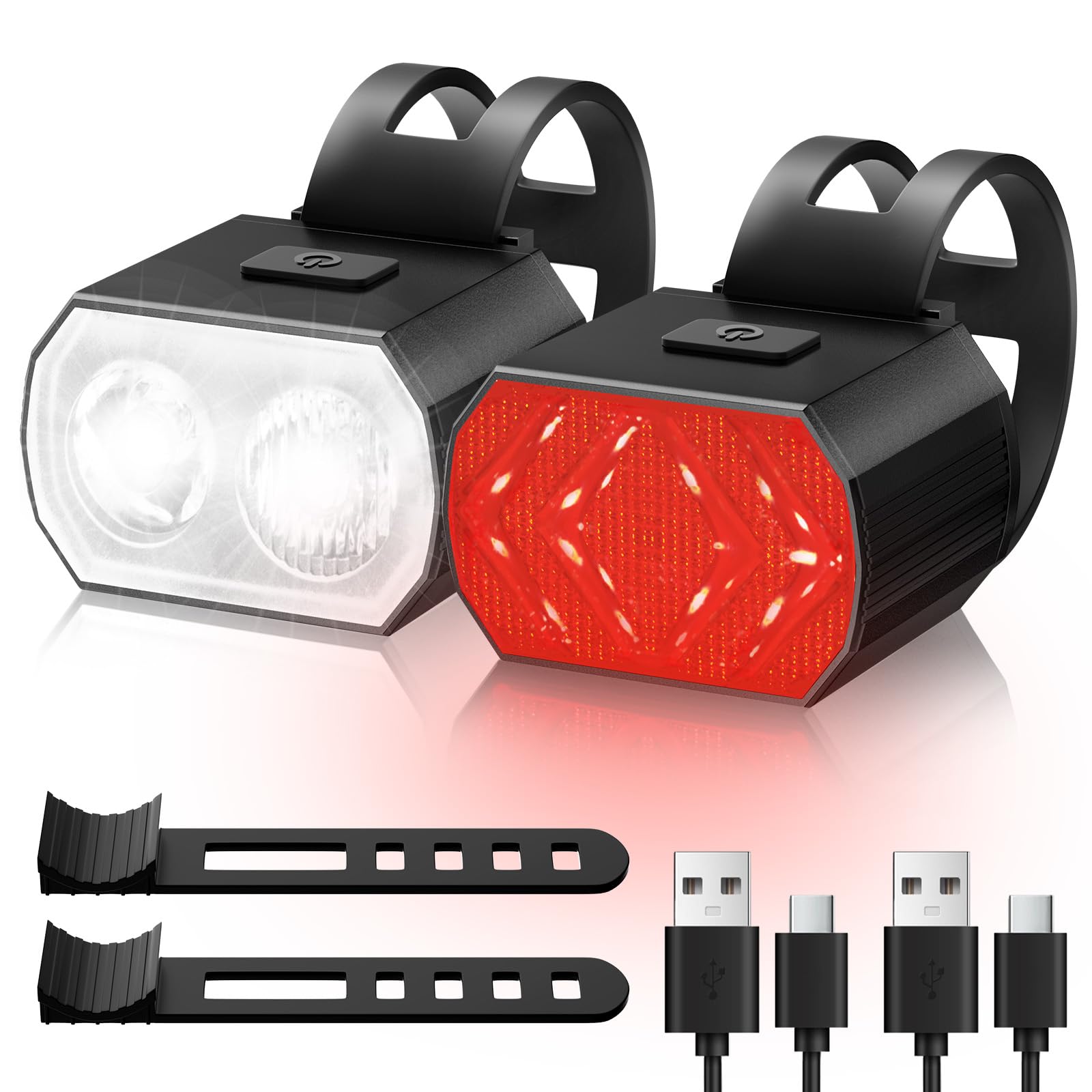 Blendura Lampa rowerowa, 6+6 trybów światła rowerowego z przodu i z tyłu LED, ładowana przez USB, IPX6, lampa rowerowa, do rowerów górskich i rowerów