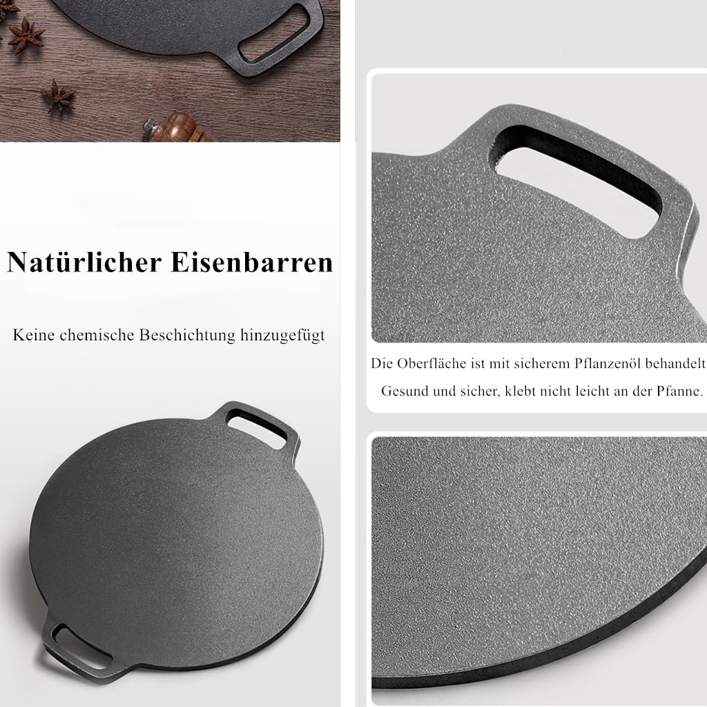 Generisch Crepe Pfanne 28/30cm Induktionsgeeignet -unbeschichtete pfanne gusseisen, Pfannkuchen Antihaftpfanne mit Teigverteiler, Omlettpfanne Grillpfanne Für alle Herdarten (30cm)