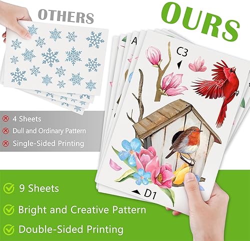 Miniatura 3 de Mfault Hello Spring Birds - Calcomanías de pared para ventana, 9 hojas, tulipán, flores, cardenal, colibrí, pájaro, pájaro, pájaro, decoración de