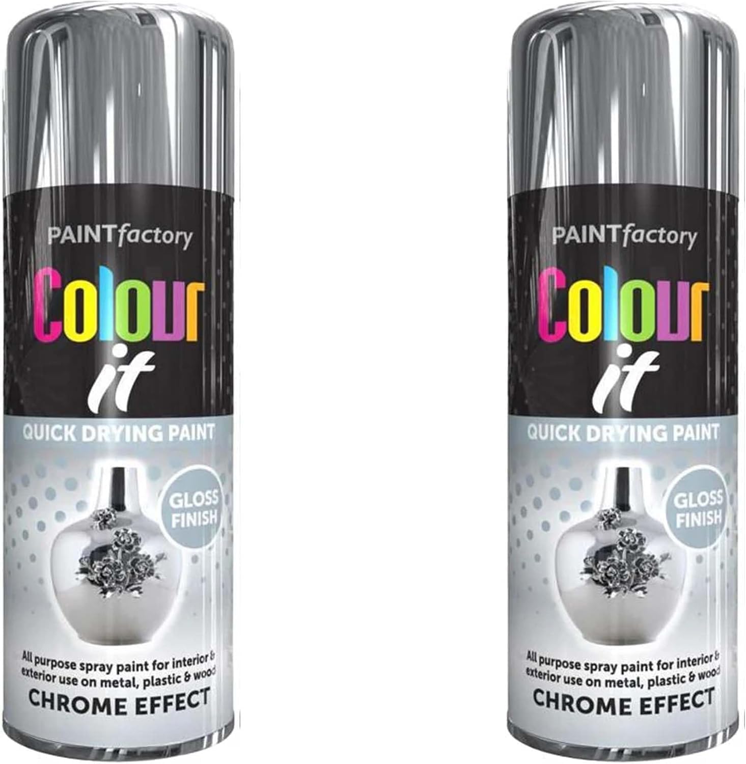 Colour It Chrome Effect Quick Drying Paint, Multi-Surface, Gloss Finish, Smooth Coverage, Durable, Rust-Resistant, Long-Lasting, Ideal for Doors, Gates, Railings & Furniture, 400ml (Pack of 2)