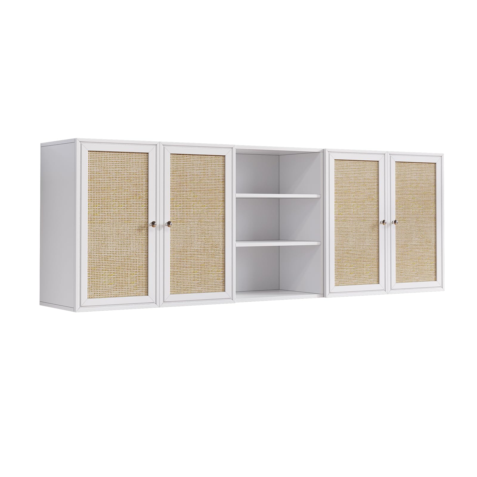 Kitchen Wall Cabinets,Rattan Wall Mounted Laundry Cabinets with Adjustable Shelf, Floating Hanging Storage Cabinet for Laundry Room, Bathroom, Kitchen,63" W x 11.8" D x 21.6" H