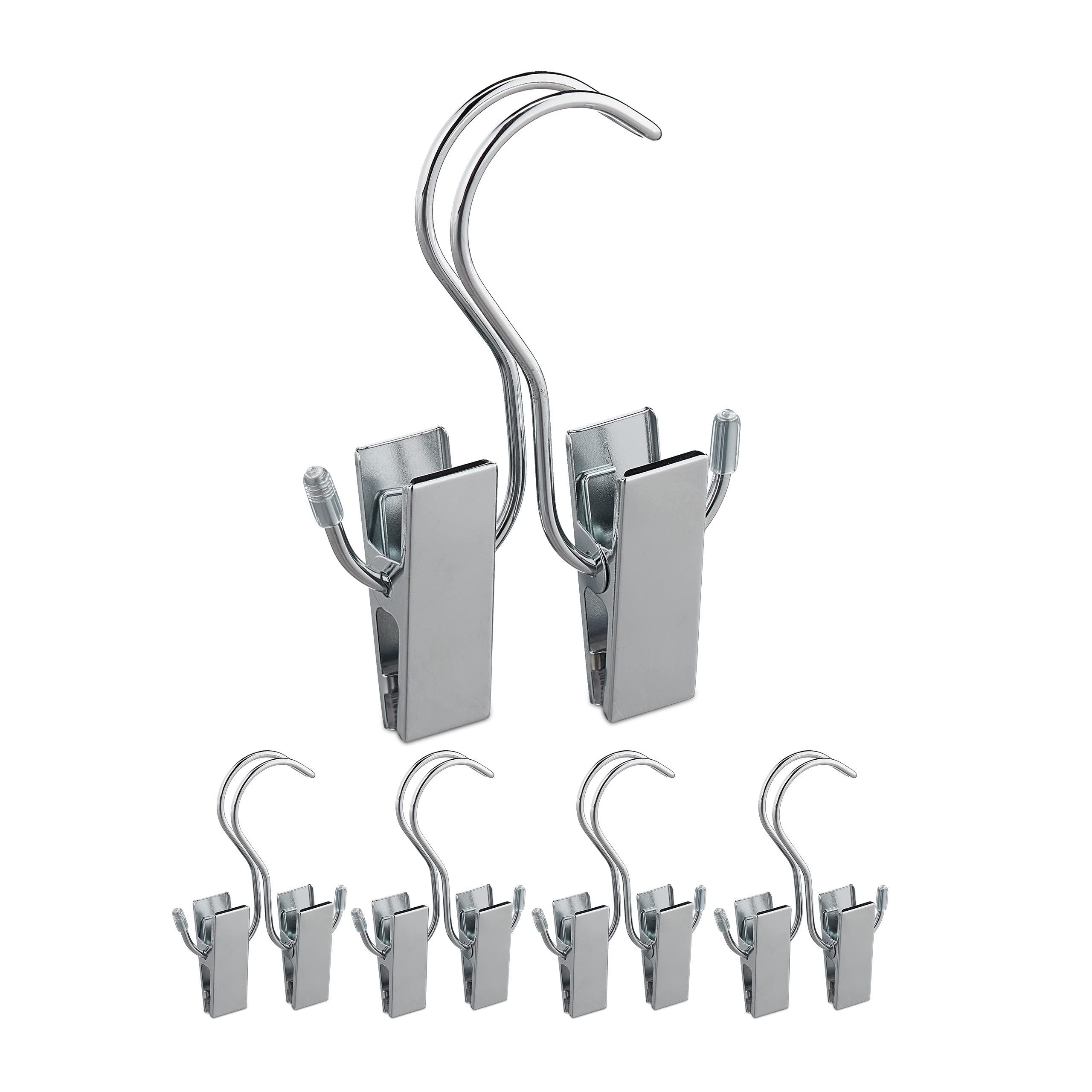 Relaxdays 10x Appendi Stivali, Set da 5 Mollette Appendiabiti, Doppia Clip, Gommati, per Stivaletti & Capelli, Ferro,Argento