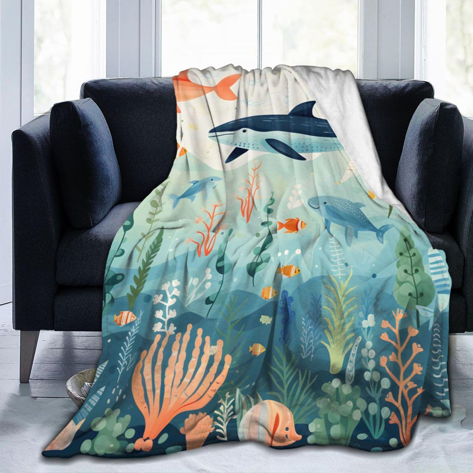 Jeté de canapé poissons colorés Mexpekil plaid lit 150x125 cm
