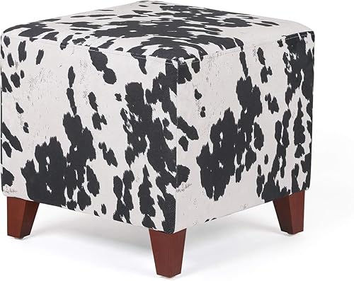 Taburete otomano de terciopelo, reposapiés, banco pequeño para zapatos con patas antideslizantes (vaca marrón), Terciopelo, Vaca negra