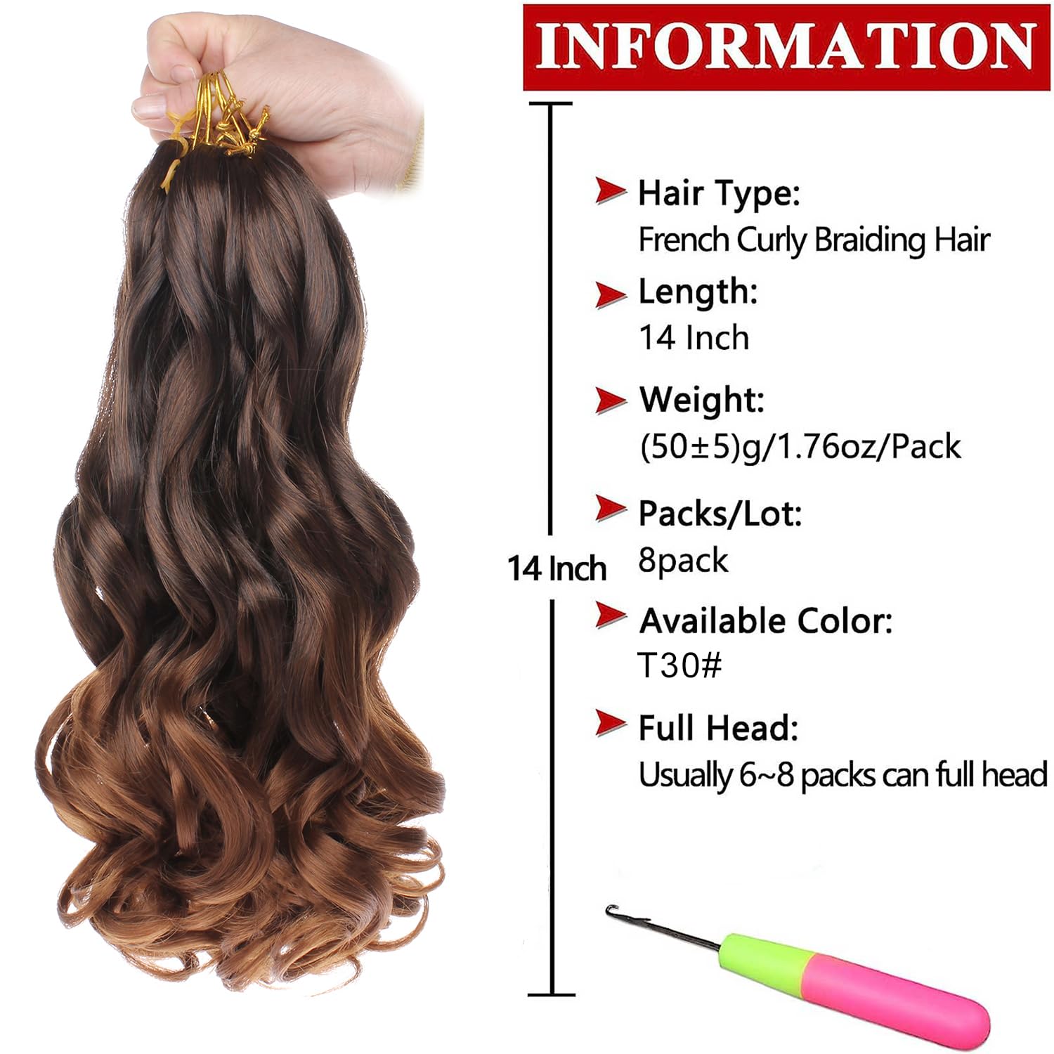 Xtrend 14 Inch French Curly Braiding Hair - Pre-curled Bouncy Braids with Curly Ends for Goddess Box Braids - 8 Packs - Image 2