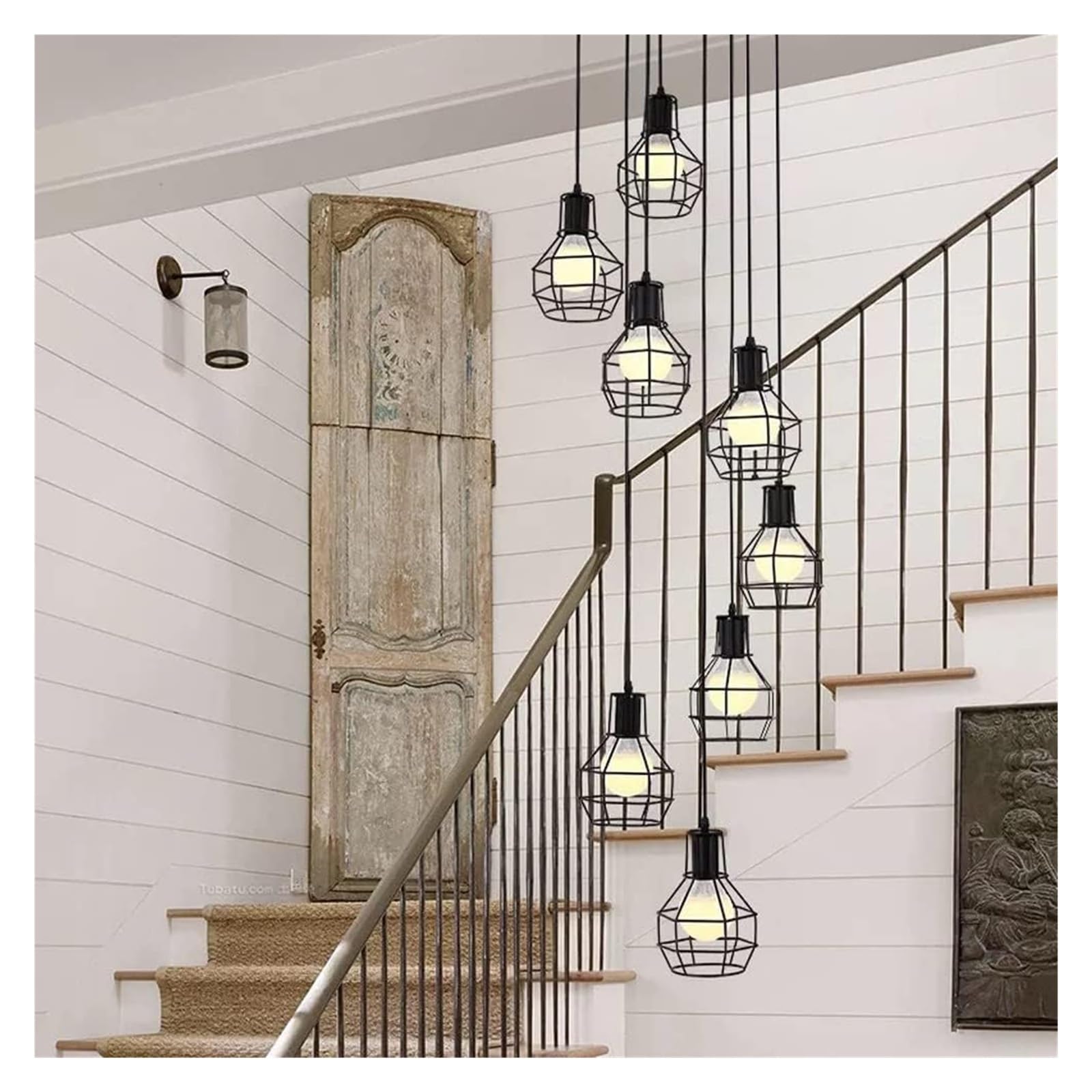 Żyrandole w stylu vintage industrialnym, lampa wisząca z kopułą, wysoki sufit, abażur w kształcie klatki dla ptaków, lampa sufitowa, długi żyrandol wiszący do przedpokoju, klatki s