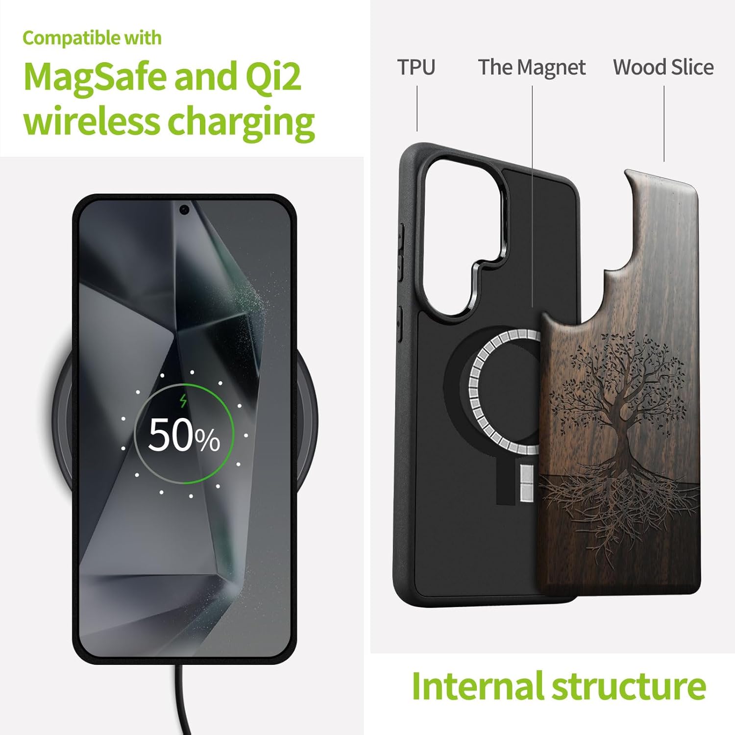 Carveit Magnetic Wooden Case for Samsung Galaxy S26 Ultra Case 2026, TPU Shockproof Cover & Wood Artisan Engraved, Compatible with MagSafe Wireless Chargers (The Yin Yang Tree) Blackwood