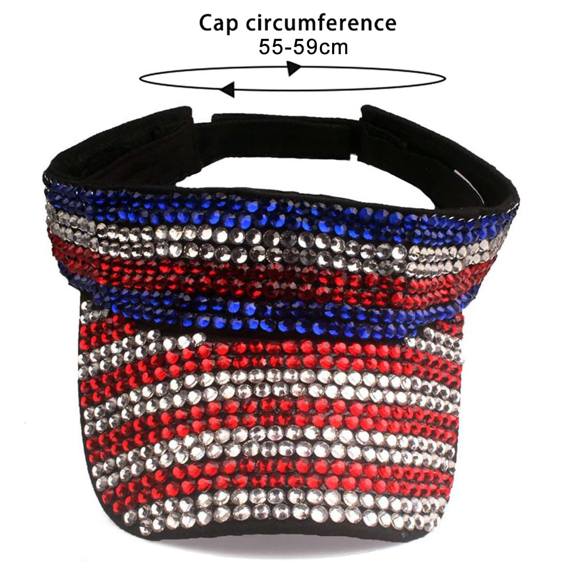 JNKET Women Sun Visor Hat Rhinestone Empty Top Hat Outdoor Sport Cap Visor Cap (US, Alpha, One Size, Medium, C)