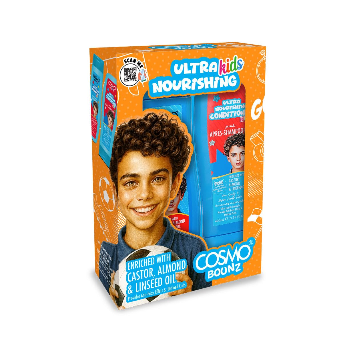Cosmo Bounz Hair Care Kit Ultra Nourishing Kids Shampoo & Conditioner 400ml 2 Pieces Gift Set, Gentle Hydrating With Castor, Almond & Linseed Oil, Nourishing Curly & Wavy Hair, Paraben & Sulfate Free-image-20