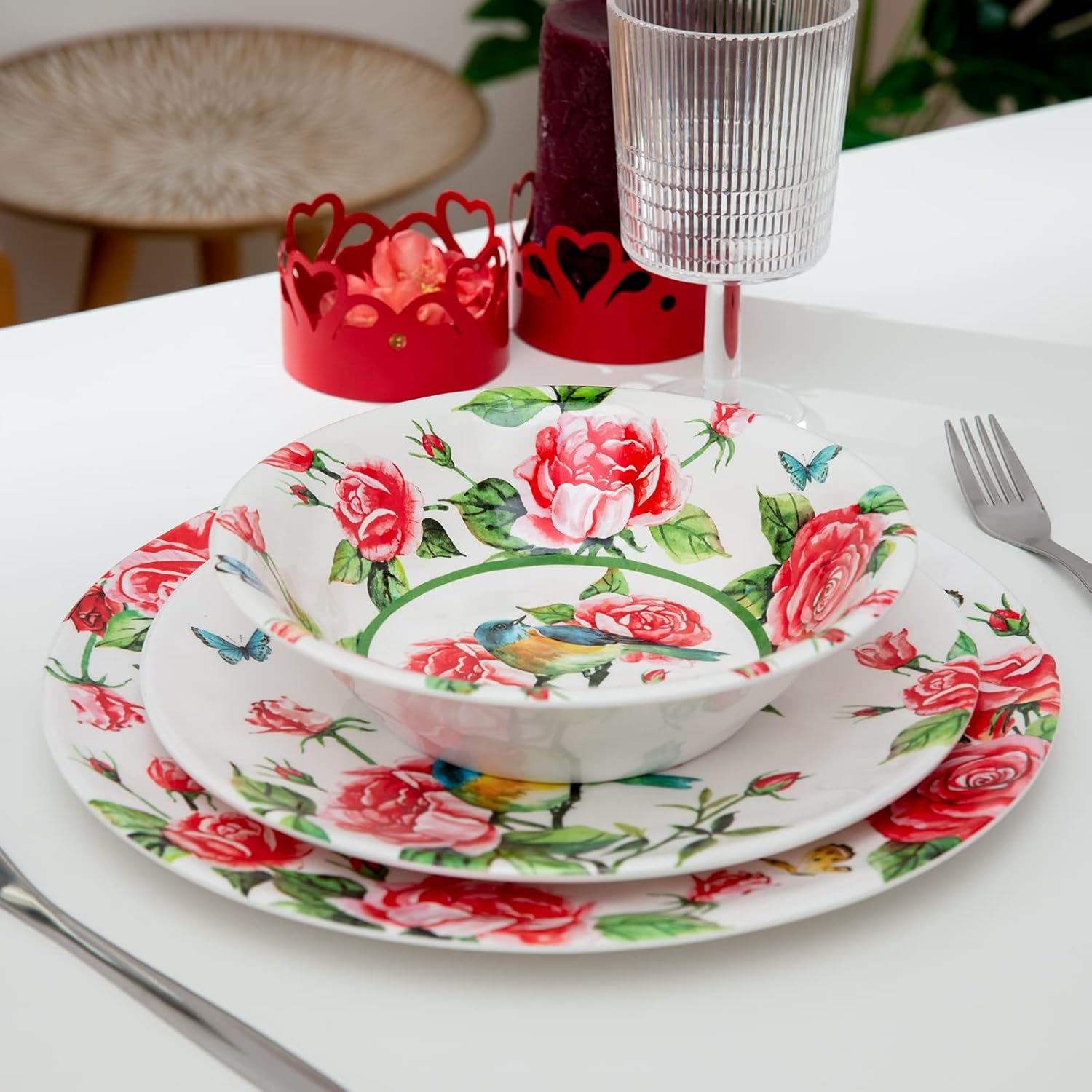 LEHAHA 12 Pcs Melamine Dinnerware Sets, Rose Flower UK Ubuy