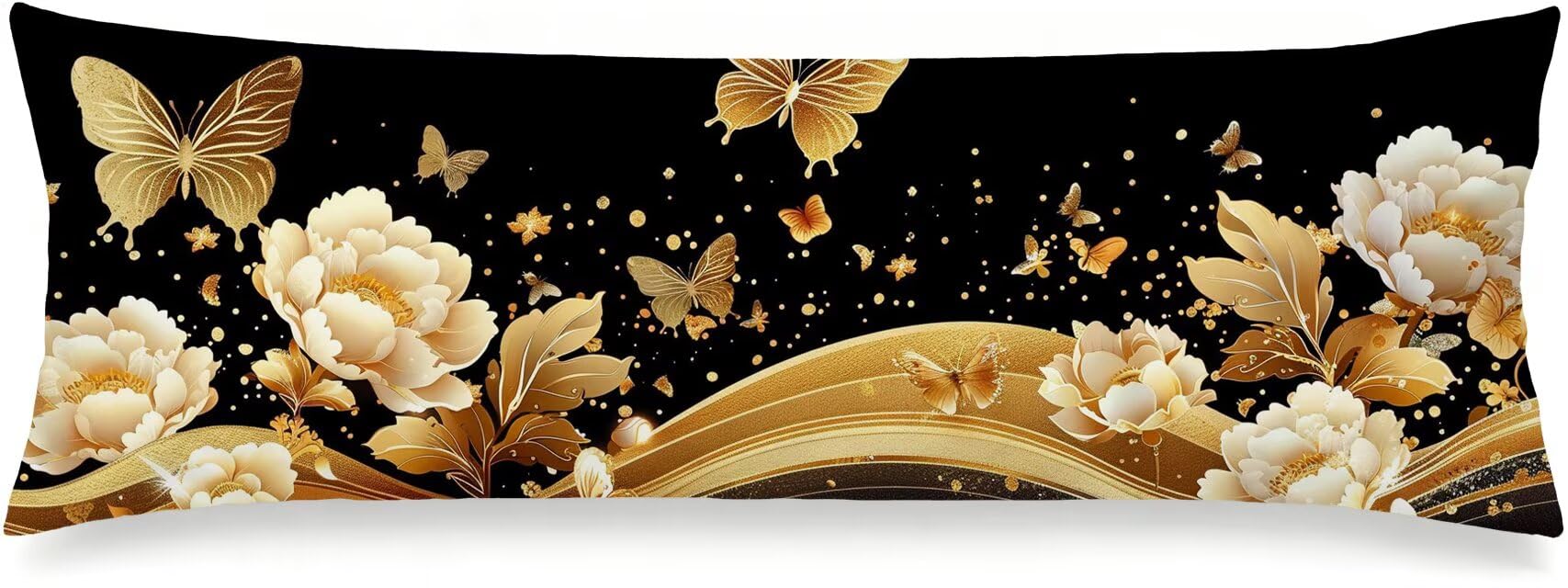 Poszewka na poduszkę długość 50 x 150 cm, aksamit, motyle piwonia, m-299