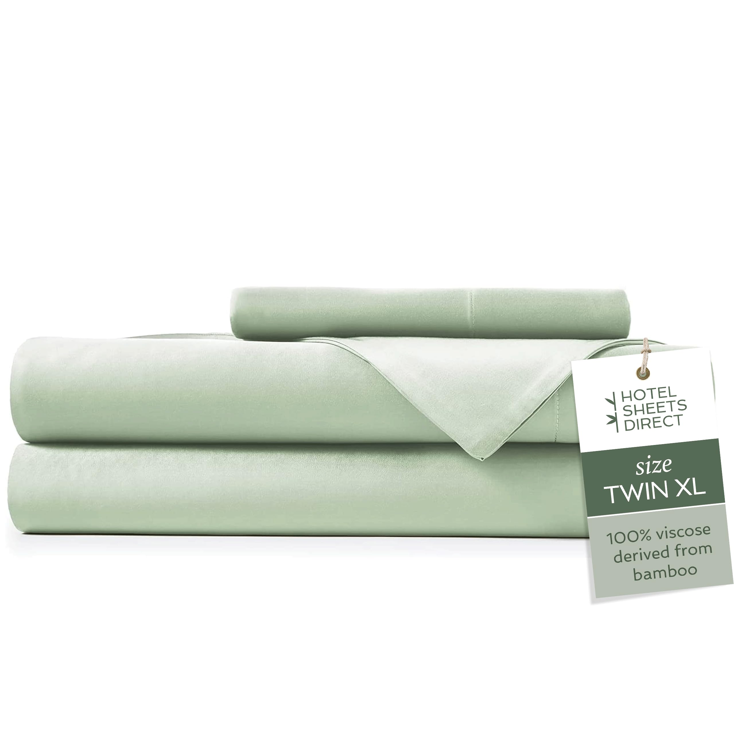 Photo 1 of [Missing Parts ONE PILLOWCASE]Hotel Sheets Direct 4 Piece Bed Sheet Set King Size, 100% Viscose Derived from Bamboo Sheets Set with 2 Pillowcases, Cooling & Breathable Luxury Bedding, Moisture-Wicking & Silky Soft, Light Green