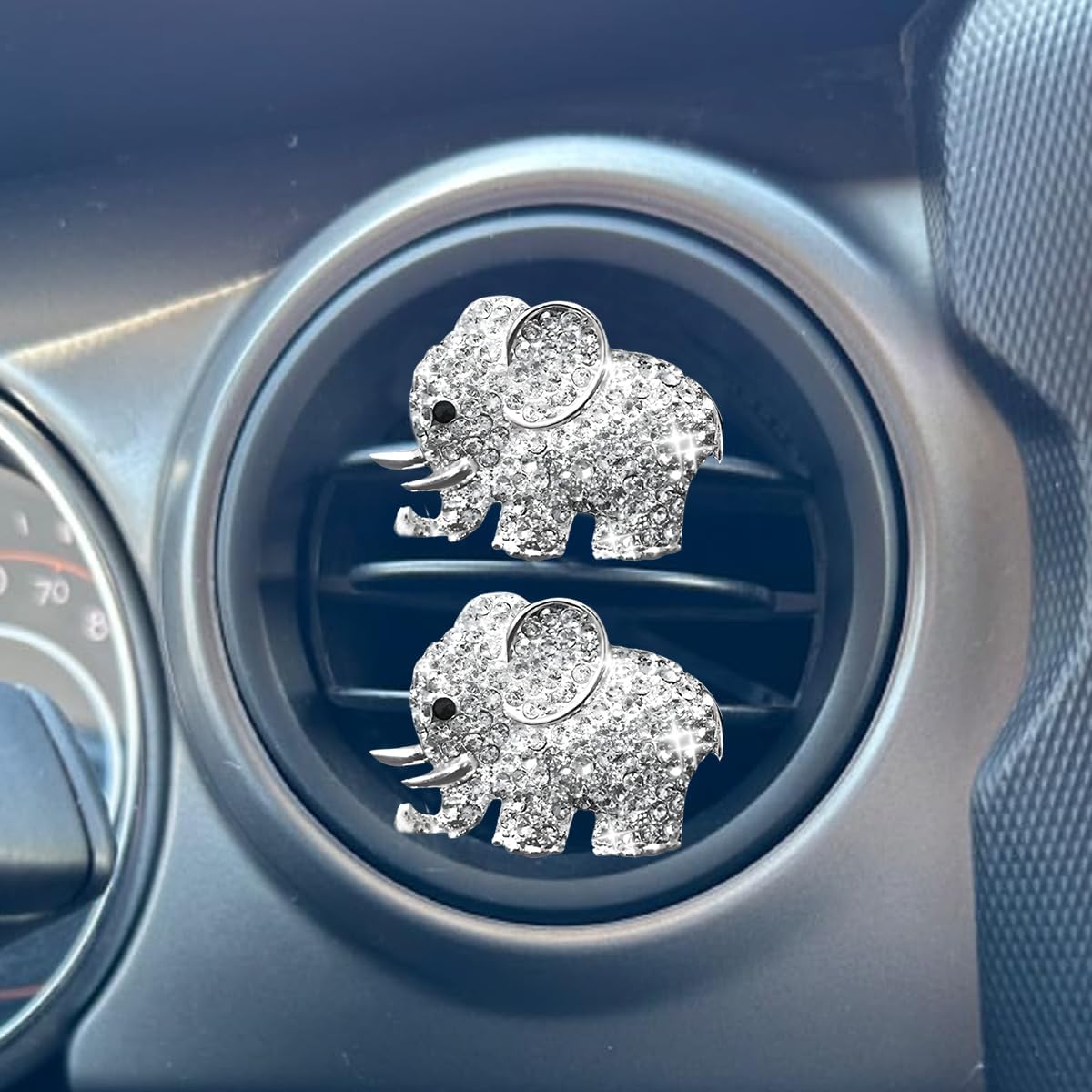 ZIMISI 2PCS Bling Elephant Car Vent Clips, Crystal Diamond Car Air Vent Clip, Shiny Air Conditioning Outlet Clip, Automotive Interior Decorative Accessories for Women (Silver)