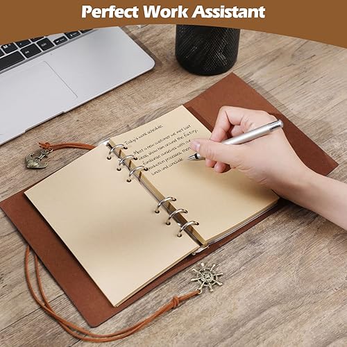 Miniatura 5 de WIHCBEEN - Cuaderno recargable de piel sintética vintage para diario, diario de viaje en relieve con páginas en blanco, tarjetero y colgantes retro,
